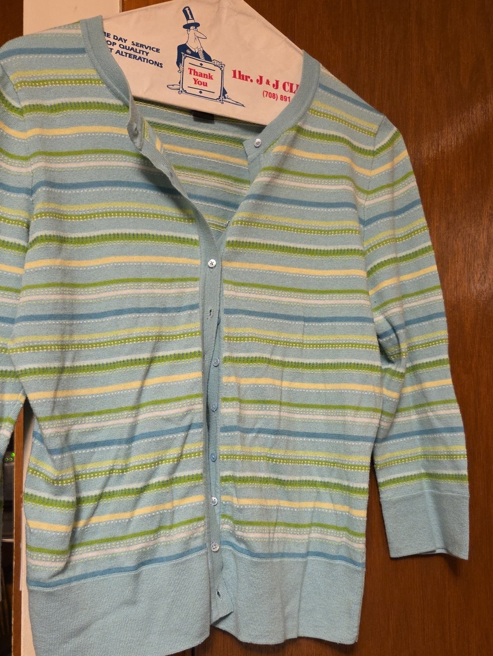 JUNIORS Lightweight Striped Button-Front Cardigan - Light Blue & Green